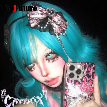 heavy industry Gothic Lolita cosplay  black pink Lolita lovely Japanese girl Harajuku subculture bow lace love pearl headband