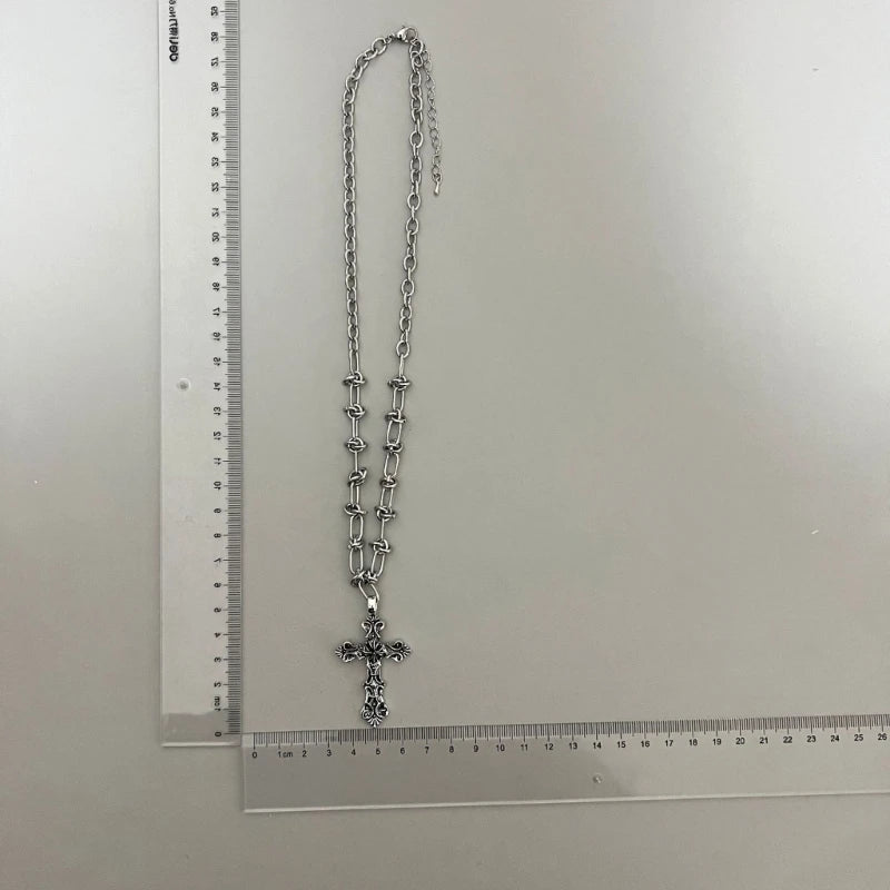 Vintage Cross Pendants Necklace for Women Kpop Punk Chain Necklaces Long Korean Fashion Retro Jewelry on The Neck Gift