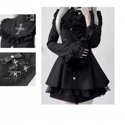 Japanese Style Lolita Sweet Dress Set 2026 New Vintage Plaid Cute Bow Short Sleeved Tops Jk Casual Y2k Shorts Girls Kawaii Set