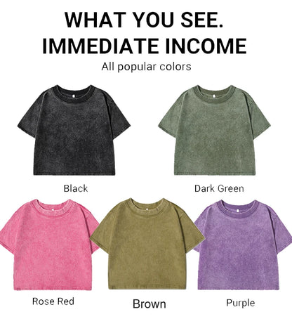 Solid Slim Washed T-Shirt Female Fashion Soft Cotton Streetwear Casual Sport Short Sleeve Cool Retro Crop Clothing For Women