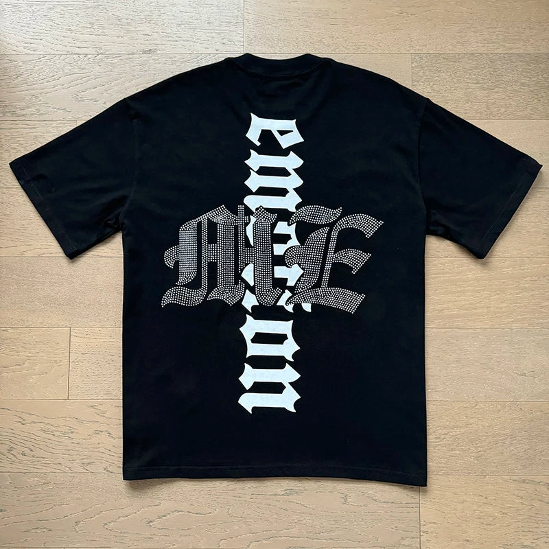 Fashion Brand MIXED EMOTION T-shirts Men Women Couple Streetwear Angel Print Summer Top Tee Round Neck Short Sleeve