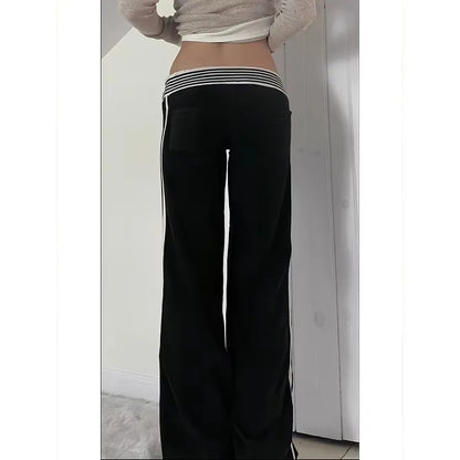 2026 Spring Summer  Women High Street American Retro Flared Pants Y2k Low Rise Long Trousers College Harajuku 2000s Bell Bottom