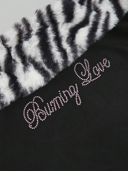 Leopard print patchwork slim fit sexy exposed navel dark letter hot stamping strapless vest with personality