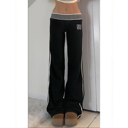 2026 Spring Summer  Women High Street American Retro Flared Pants Y2k Low Rise Long Trousers College Harajuku 2000s Bell Bottom