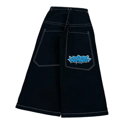 Harajuku Money Print Streetwear Jeans High Waist Wide Trouser Black Pants Streetwear Men Hip Hop Women Embroider Y2k Baggy Jeans