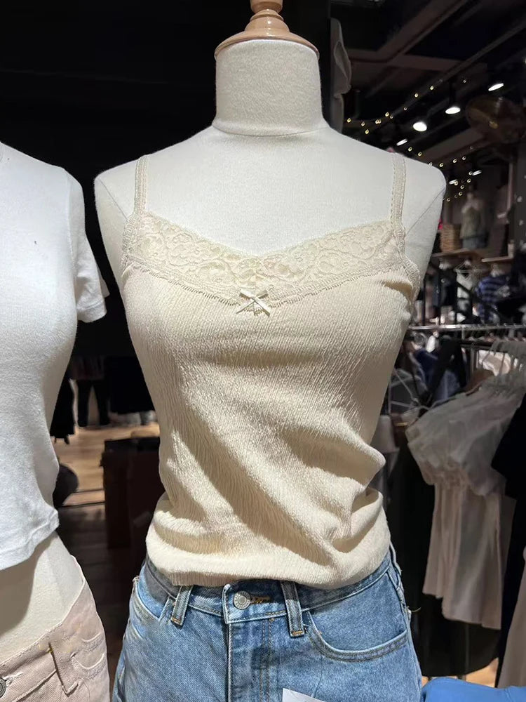 Lace Trim Strapless Tops Women Cotton Soft Slim  White Sexy Sleeveless Camisole Sweet Cute Chic Tank Tops Y2K