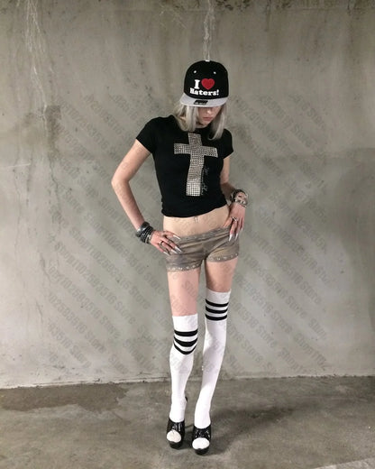 Baby Tees Y2k Kitty Women's Cropped Grunge Clothes Crop Top Women Anime Girl 90s Clothes Vintage Aesthetic Clothing Kpop Goth
