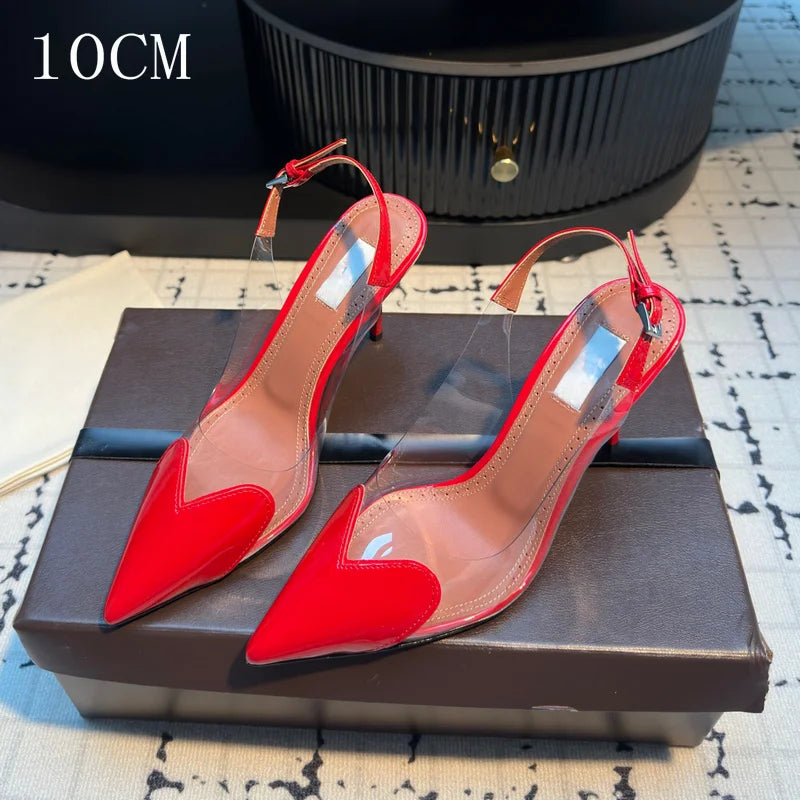 2026 New Design Heart-shaped Pointed Toe Backless Cool Shoes for Women Fashionable Transparent High-Heeled Bao Head Shoe