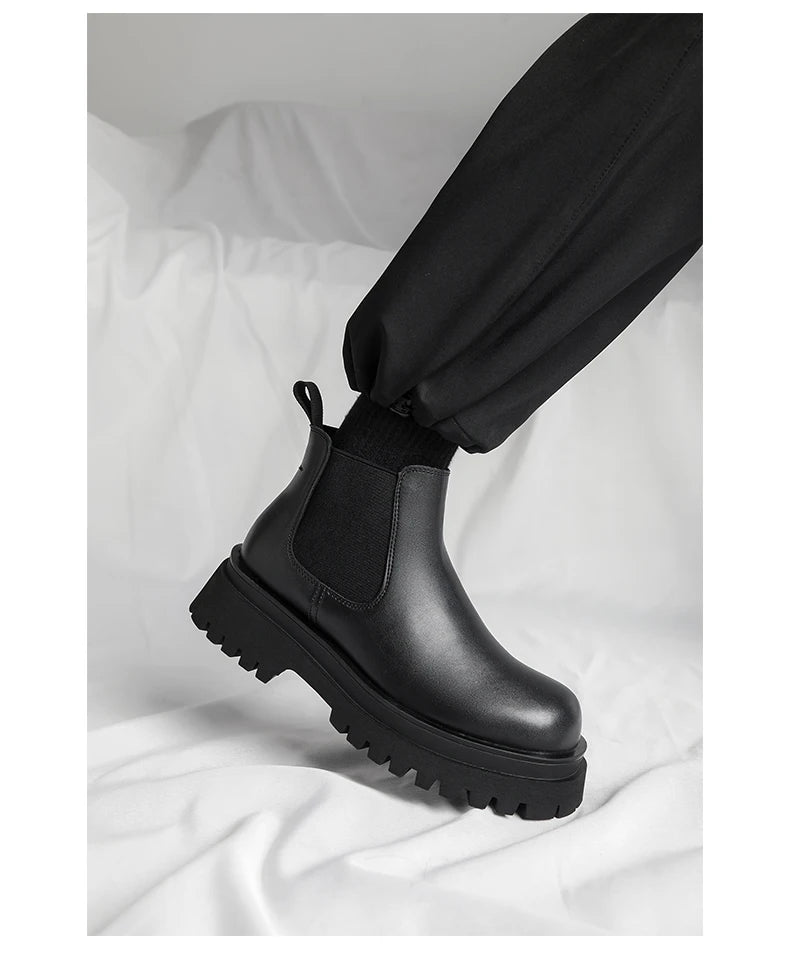 Men's Versatile Casual British Style Heightening Chelsea Boots, Paired with Trendy and Simple Ankle Boots for Outerwear.