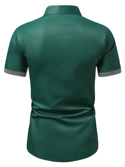 Spring Summer New Men Clothes Short Sleeve Spell Color Shirt 95% Polyester 5%Spandex
