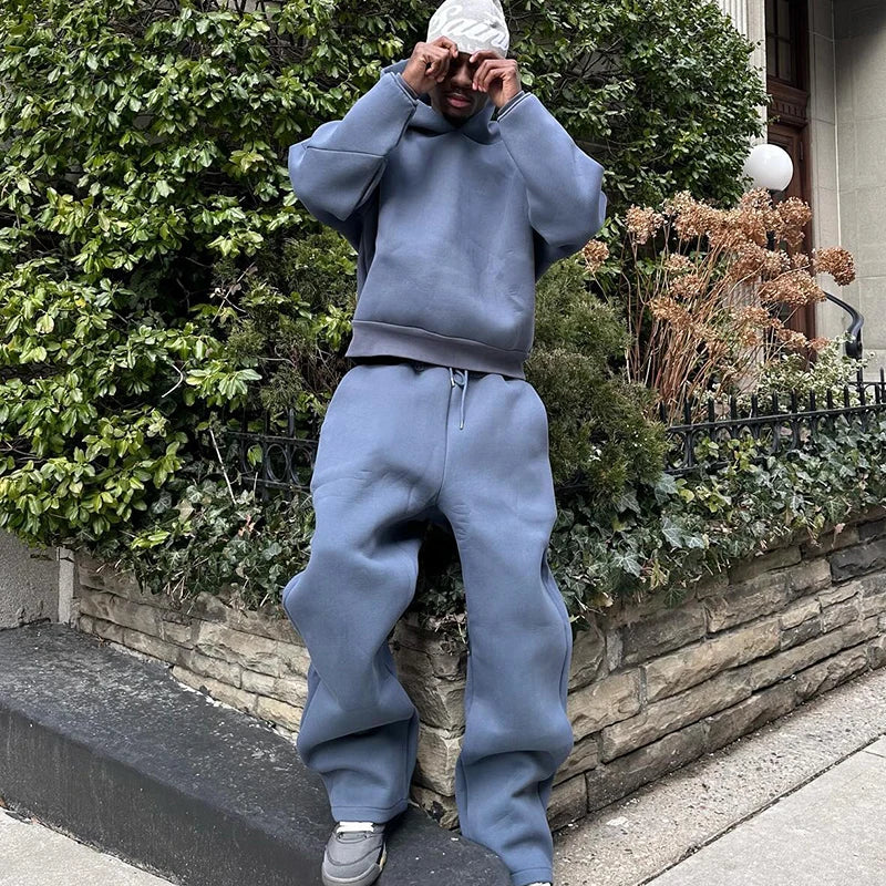 Male Autumn New 2 Piece Set Casual Solid Couple's Hooded Sweatshirt Loose Sweatpants Jogging Sweatshirt Trousers Outfits Suits ﻿