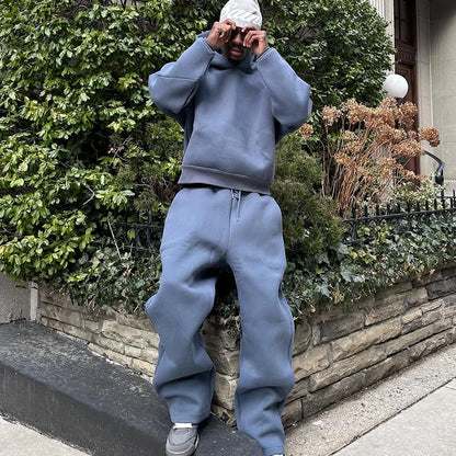 Male Autumn New 2 Piece Set Casual Solid Couple's Hooded Sweatshirt Loose Sweatpants Jogging Sweatshirt Trousers Outfits Suits ﻿
