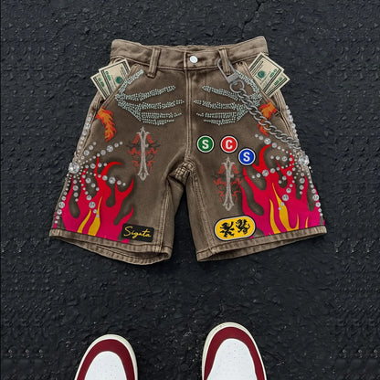 Embroidered Shorts Y2K Streetwear Man Woman Clothing Harajuku Hip Hop Baggy Denim Gym Shorts Gothic Summer Basketball Shorts