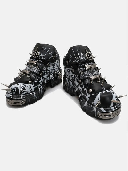 2026 New Original Design Graffiti Platform Men's and Women's Dark Rivets Rock Punk Heightening Muffin Casual Dad Shoes
