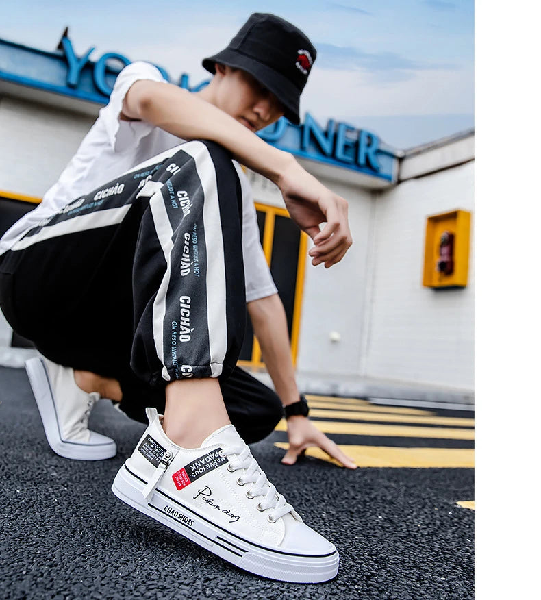 2025 Summer Men's Canvas Sneakers Low-Top Casual Breathable Shoes for Teen Trendy Lightweight Youth Streetwear Comfort Footwear