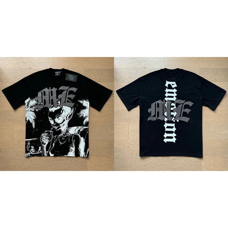 Fashion Brand MIXED EMOTION T-shirts Men Women Couple Streetwear Angel Print Summer Top Tee Round Neck Short Sleeve