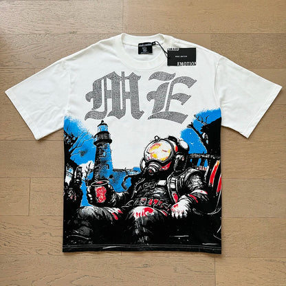 Fashion Brand MIXED EMOTION T-shirts Men Women Couple Streetwear Angel Print Summer Top Tee Round Neck Short Sleeve