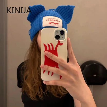 Winter Skullies Hat Unisex Cat Ear Hat Warm Crochet Knitted Hat Costume Beanie Hat Women Christmas Gift Hip-hop Cap Cold Hat