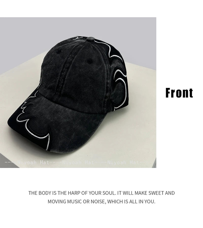 New Men Women American Street Embroidered Flame Baseball Hats Sunshade Hip Hop Versatile Personal Peaked Caps Street Fashion ins