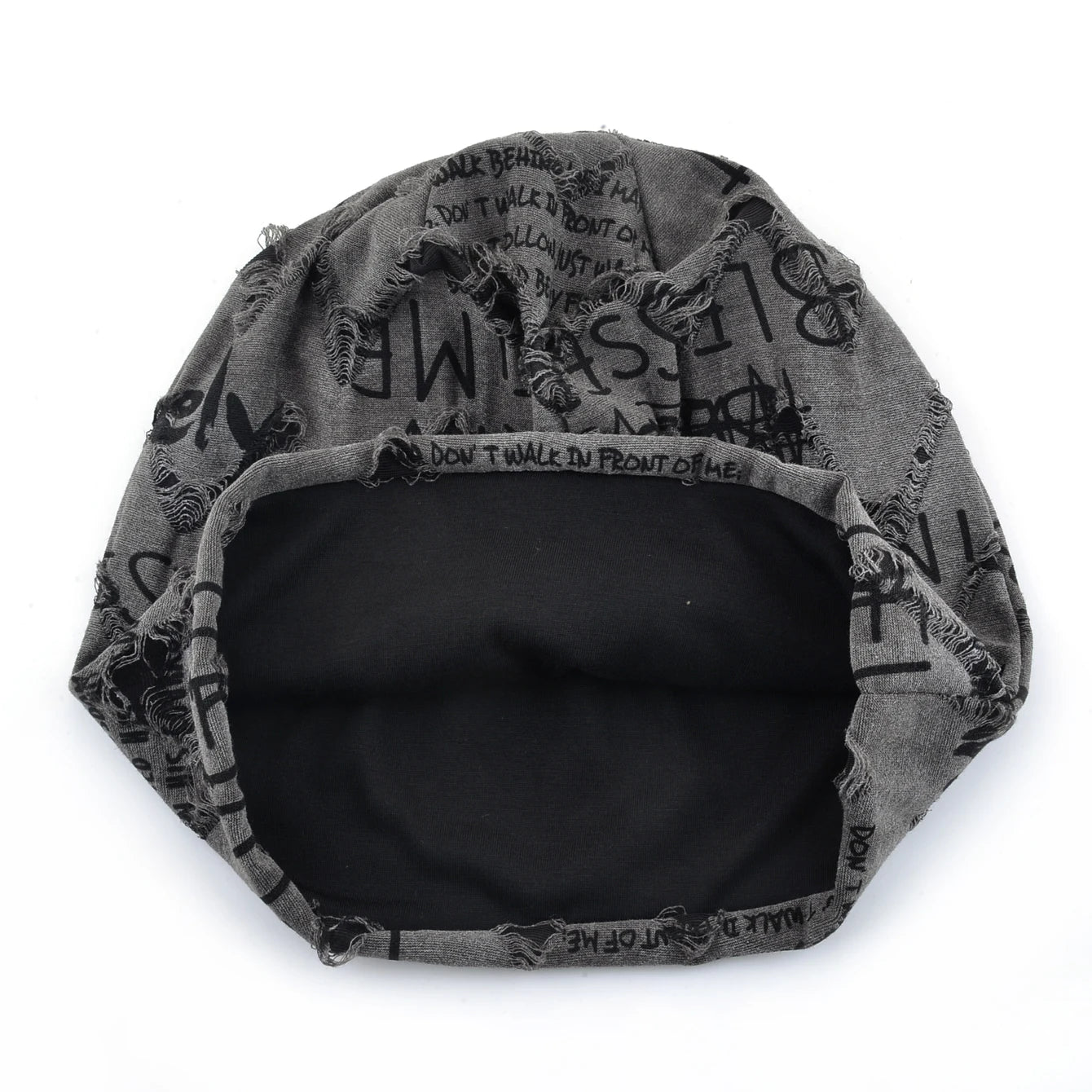 Letter Print Beanie Hats For Women Men Vintage Distressed Cracked Design Wasteland Style Spring Summer Warm Fleece-lined Winter