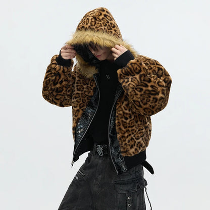 LUZHEN 2025 Winter New Original Reversible Wear Leopard Print Fur Hooded Padded Coat Men's Fashion Street Leather Parkas JY5630