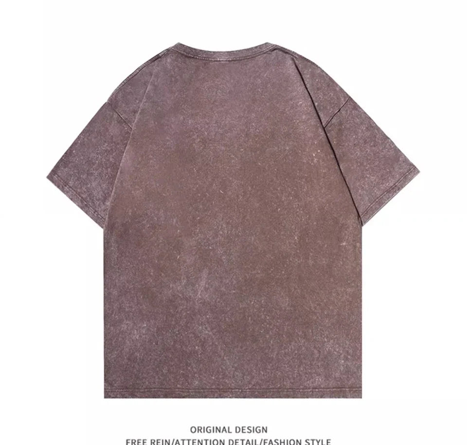 American Style Retro Heavyweight Solid Color Short Sleeved T-shirt Men Women Summer Street Trendy Washed Old Oversized Clothes
