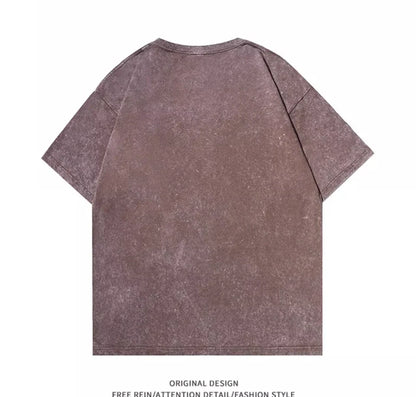 American Style Retro Heavyweight Solid Color Short Sleeved T-shirt Men Women Summer Street Trendy Washed Old Oversized Clothes