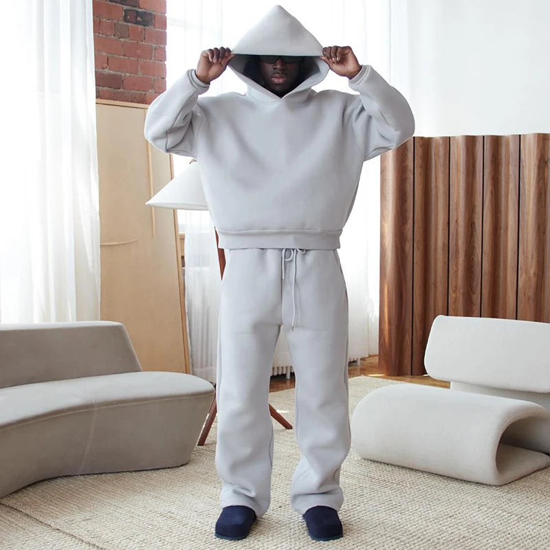 Male Autumn New 2 Piece Set Casual Solid Couple's Hooded Sweatshirt Loose Sweatpants Jogging Sweatshirt Trousers Outfits Suits ﻿