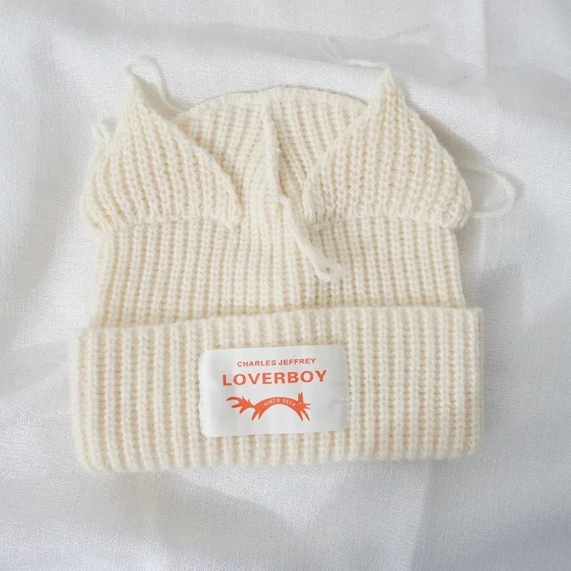 Winter Skullies Hat Unisex Cat Ear Hat Warm Crochet Knitted Hat Costume Beanie Hat Women Christmas Gift Hip-hop Cap Cold Hat
