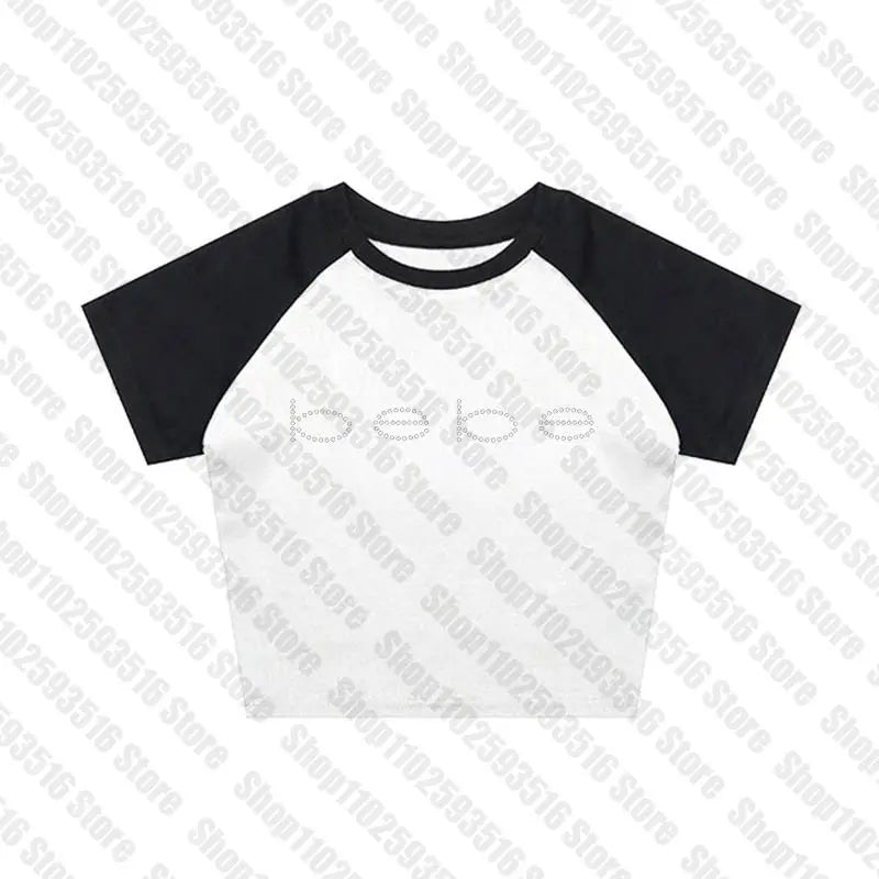 2000s Clothes Y2k Top Top for Women Baby Tees Tops Rhinestone T Shirts Women's T-shirts Female Clothing Kpop Gothic Kawaii Goth