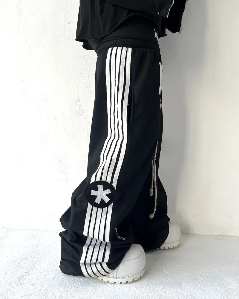 Y2K Fashion Streetwear Gothic Punk Striped Letter Embroidery Trendy Sweatpants Retro Loose Hip Hop Casual Stretch Jogging Pants