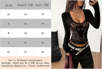 Ladies' Spring/Summer Retro Style Music Road Printed Long Sleeve T-shirt