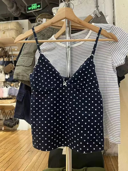 Floral Print Bow V Neck Camis Women Chic Lace Trim Sleeveless Slim Crop Tops Vest Sweet Casual Fashion Raw Hem Tank Top Y2k New