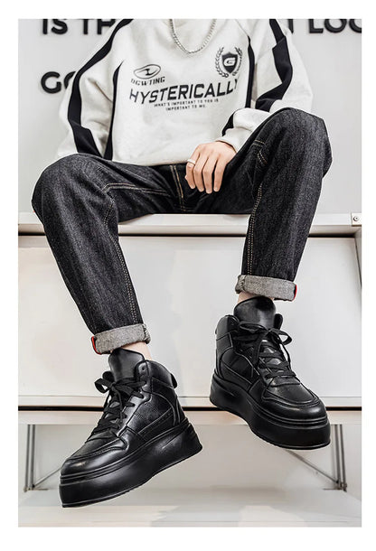 New 2025 Men's Thick Bottom Sneakers Spring Autumn Style Breathable Anti-Slip Heightening Casual Sports Platform Shoes