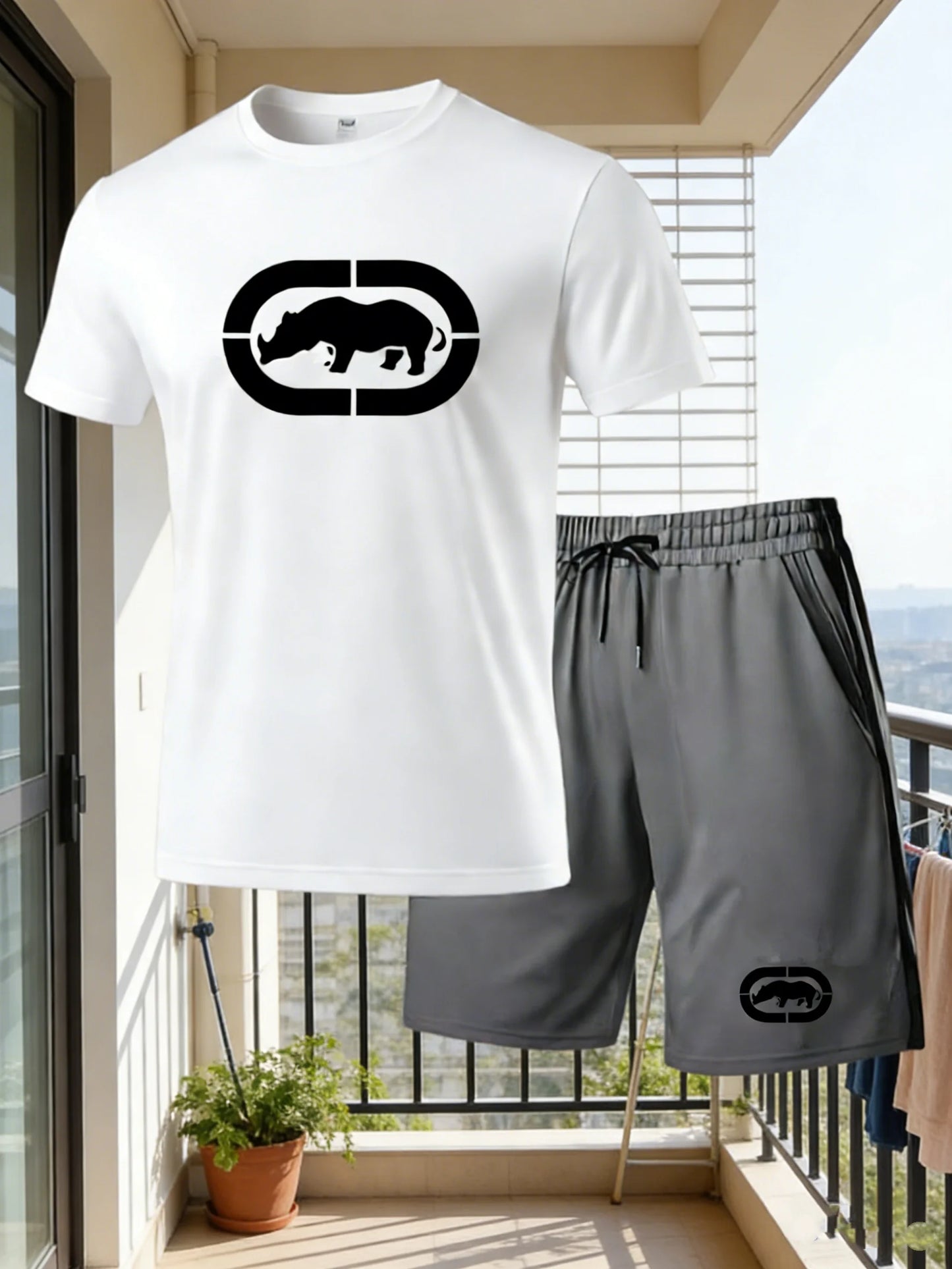 Men's summer breathable sportswear round neck short sleeved five quarter shorts lightweight and comfortable sports style set