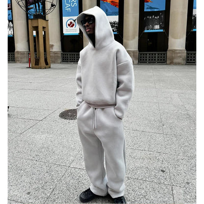 Male Autumn New 2 Piece Set Casual Solid Couple's Hooded Sweatshirt Loose Sweatpants Jogging Sweatshirt Trousers Outfits Suits ﻿