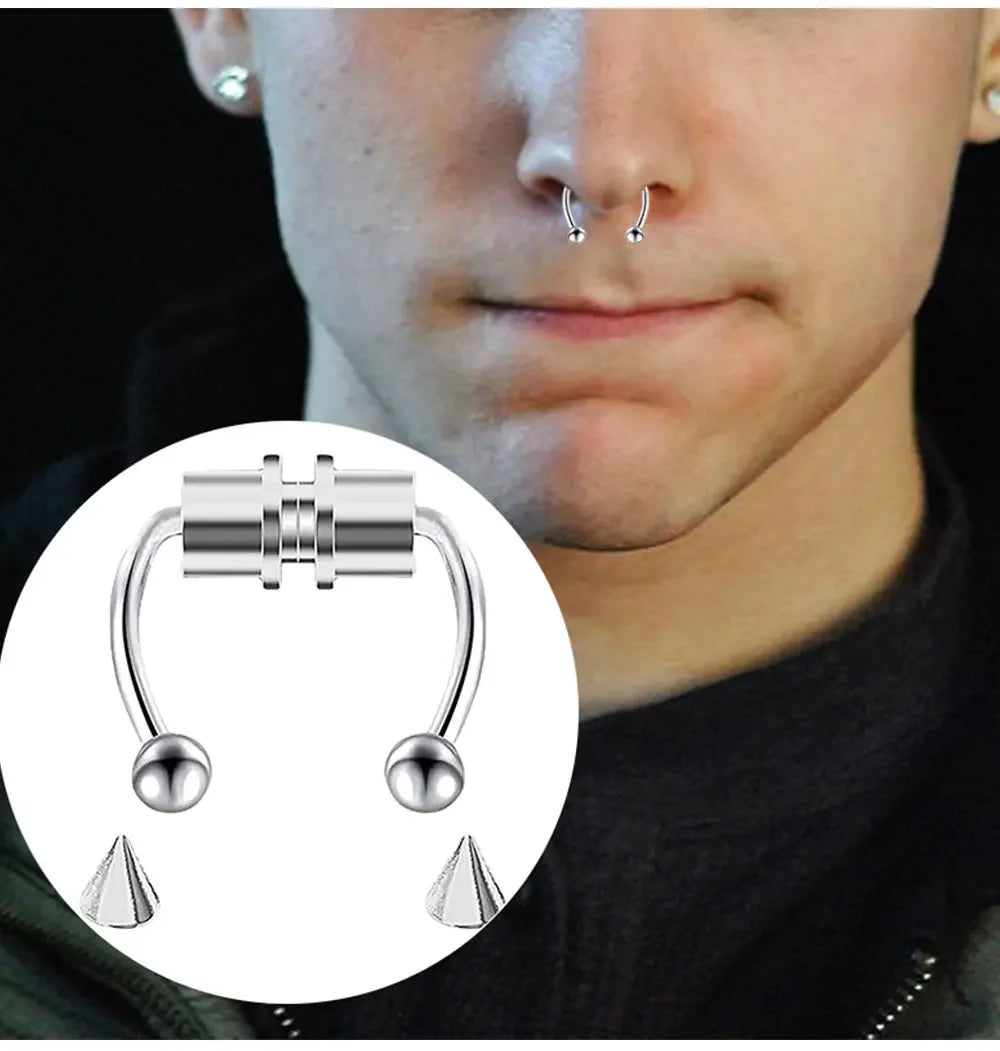 Fake Piercing Nose Ring Hoop Septum Non Piercing Nose Clip Rock HipHoop Stainless Steel Magnet Fashion Punk Body Women Jewelry