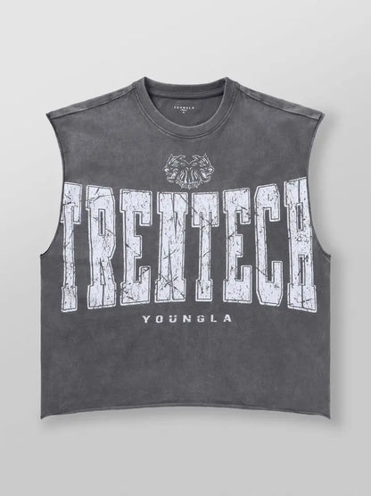 Chaozhou brand hot sales high street American retro washable old vest boys summer ins Chaozhou brand sports pure cotton sleevele