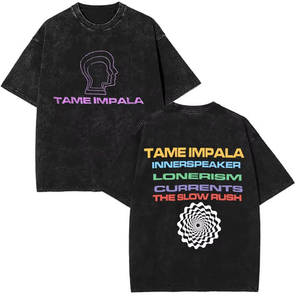2025 Washed Vintage Tame Impala Graphic Print T-shirts Men's Clothing Pop Rock Band T-shirt Men Women Fashion Retro T Shirt