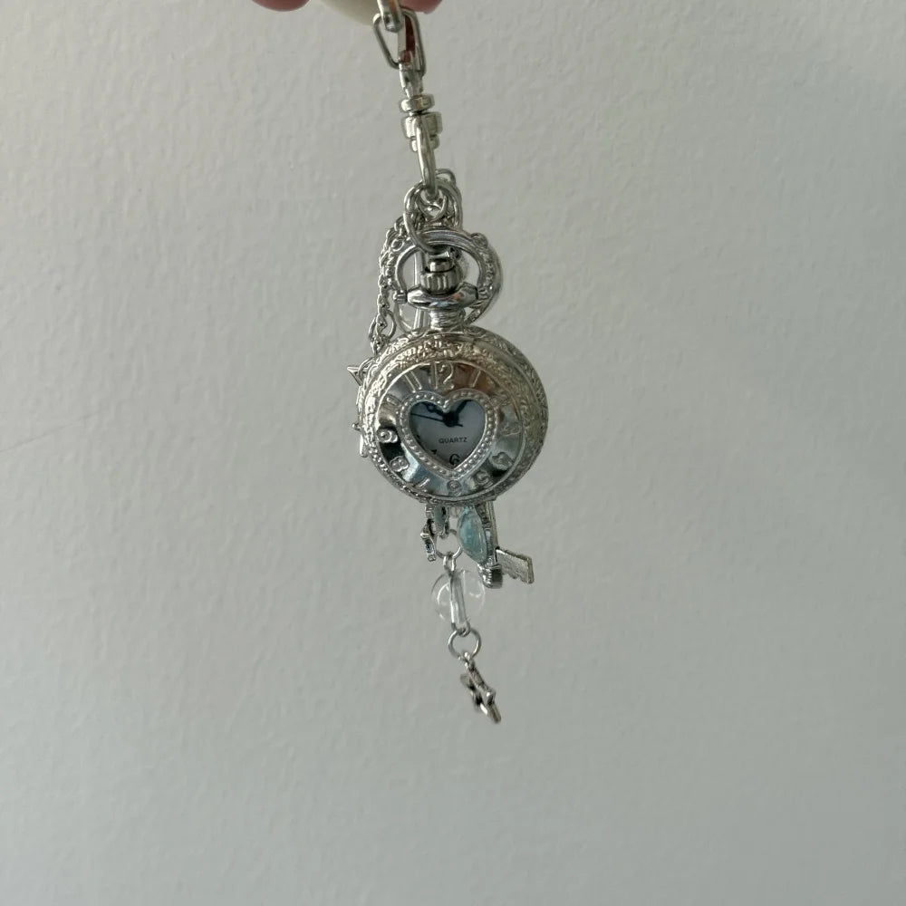 Original Hollow Heart Pocket Watch Chain keychain Design Steampunk Clock Vintage Necklace Pendant Jewelry Watch Men Women Gift