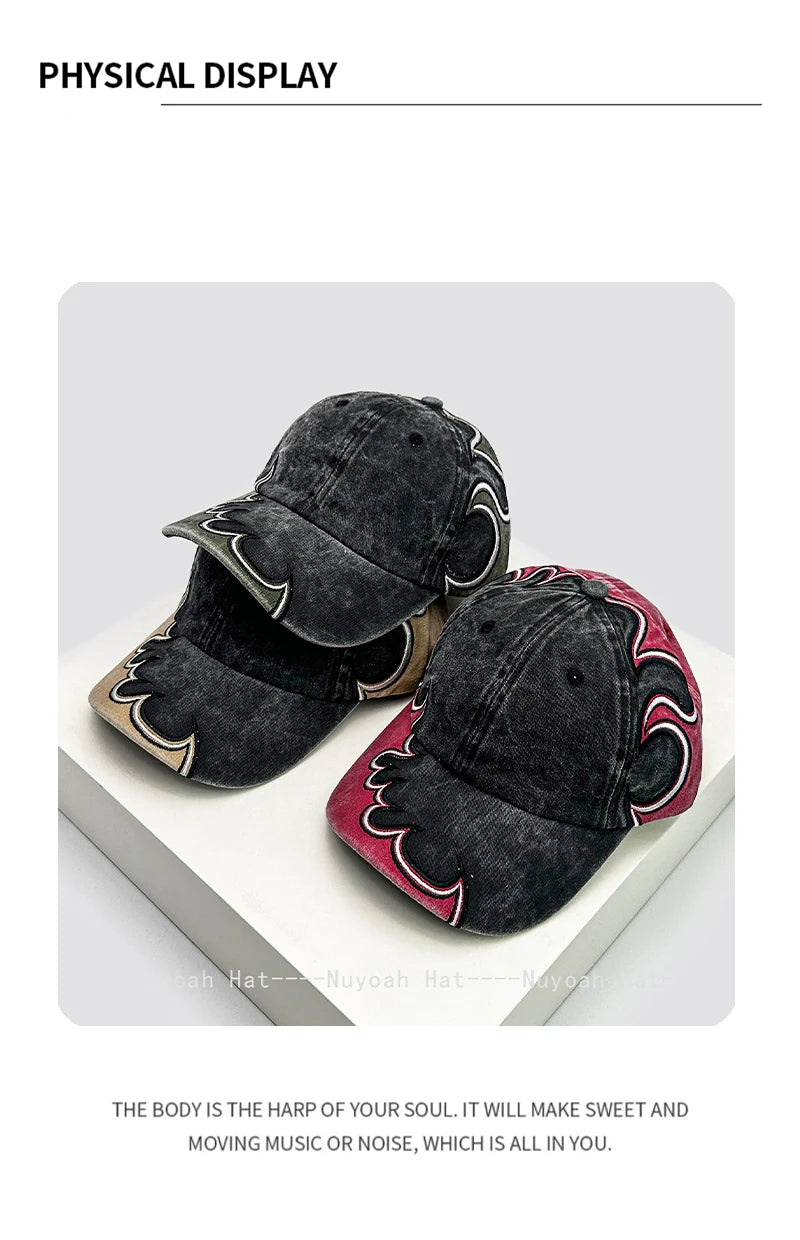 New Men Women American Street Embroidered Flame Baseball Hats Sunshade Hip Hop Versatile Personal Peaked Caps Street Fashion ins
