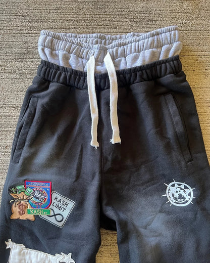 American Y2K Pants Baggy Sweatpants Letter Patch Retro Double Layer Design Men Hip Hop Gothic Elastic Waist Jogging Casual Pants