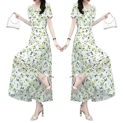 【New style】Summer clothes, new style, medium and long, above the knee, large floral fashion dress, women, waist, slimming, larg