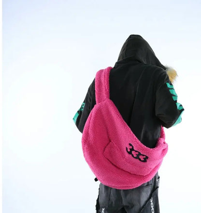 Women Fluffy Backpack Large Capcity Female Purple Y2k Sling Bag Men Casual Design Big Waist Bags 2024 Fashion Travel Backpacks