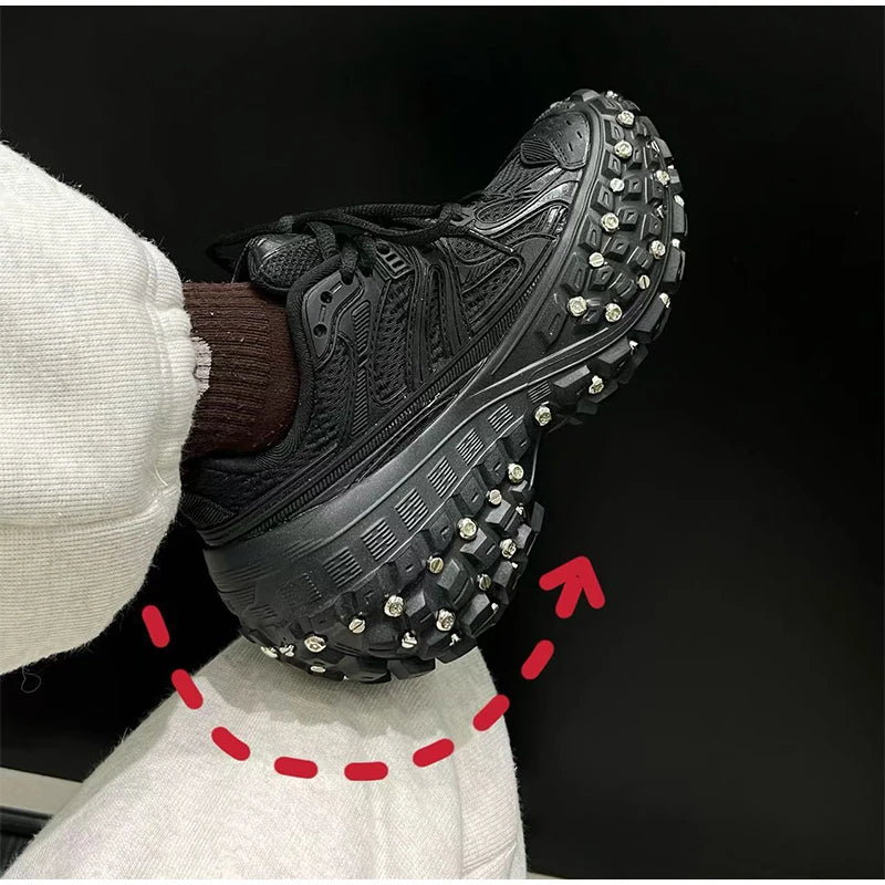 Fashion Brand Men's Or Women's Thick-soled Sports Shoes 2026 Spring New Rivet Design Couple Sports Shoes Breathable Casual Shoes