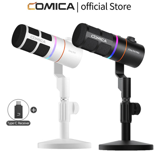 COMICA D10/D10 PRO RGB Cardioid USB/XLR Dynamic Desktop Gaming Mic Wired/Wireless Microphone for Streaming Interview Podcast