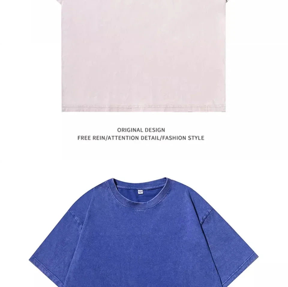 American Style Retro Heavyweight Solid Color Short Sleeved T-shirt Men Women Summer Street Trendy Washed Old Oversized Clothes