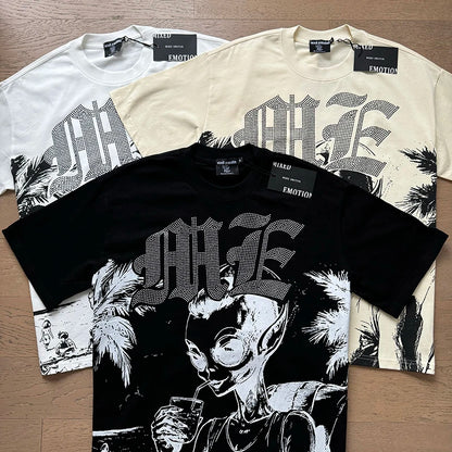 Fashion Brand MIXED EMOTION T-shirts Men Women Couple Streetwear Angel Print Summer Top Tee Round Neck Short Sleeve