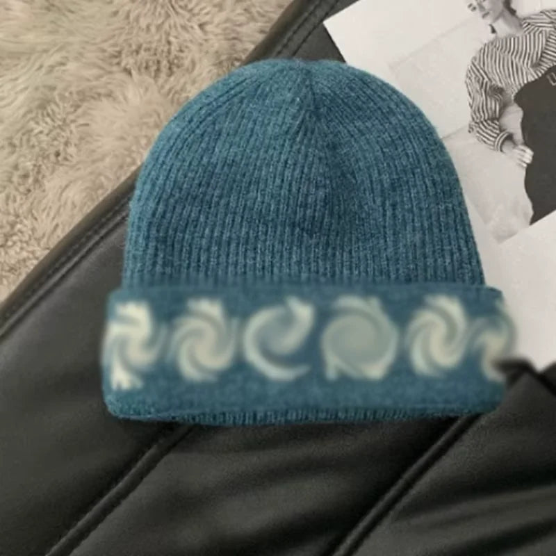Unisex Fashion Streetwear Headwear,  Black Knitted Beanie Hat, Gothic Cross Pattern Warm Winter Cap,Soft Elastic Knit Hat 1PC