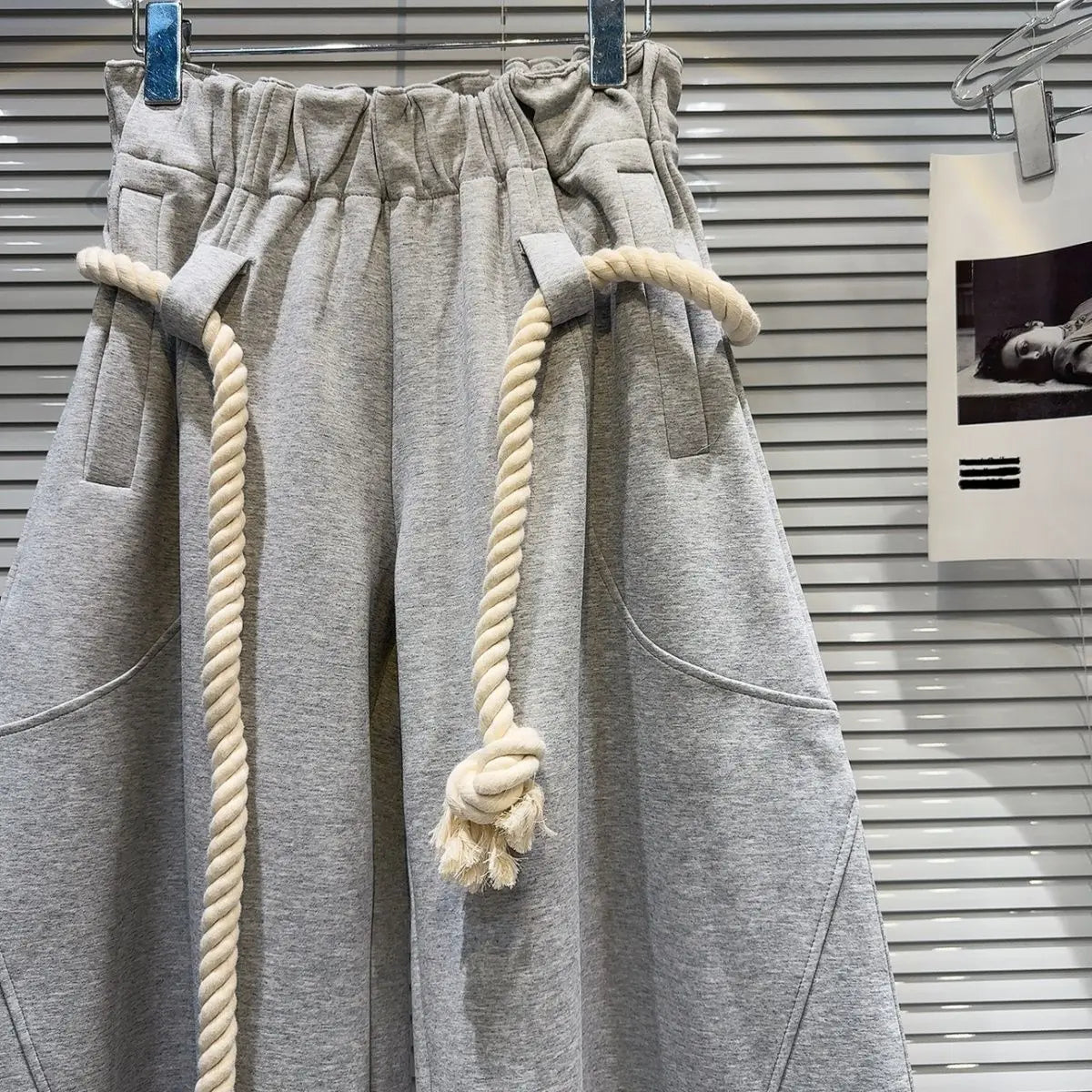 2025 New Women Personalized Woven Hemp Rope Belt Loose Wide-leg Casual Pants Bloomers